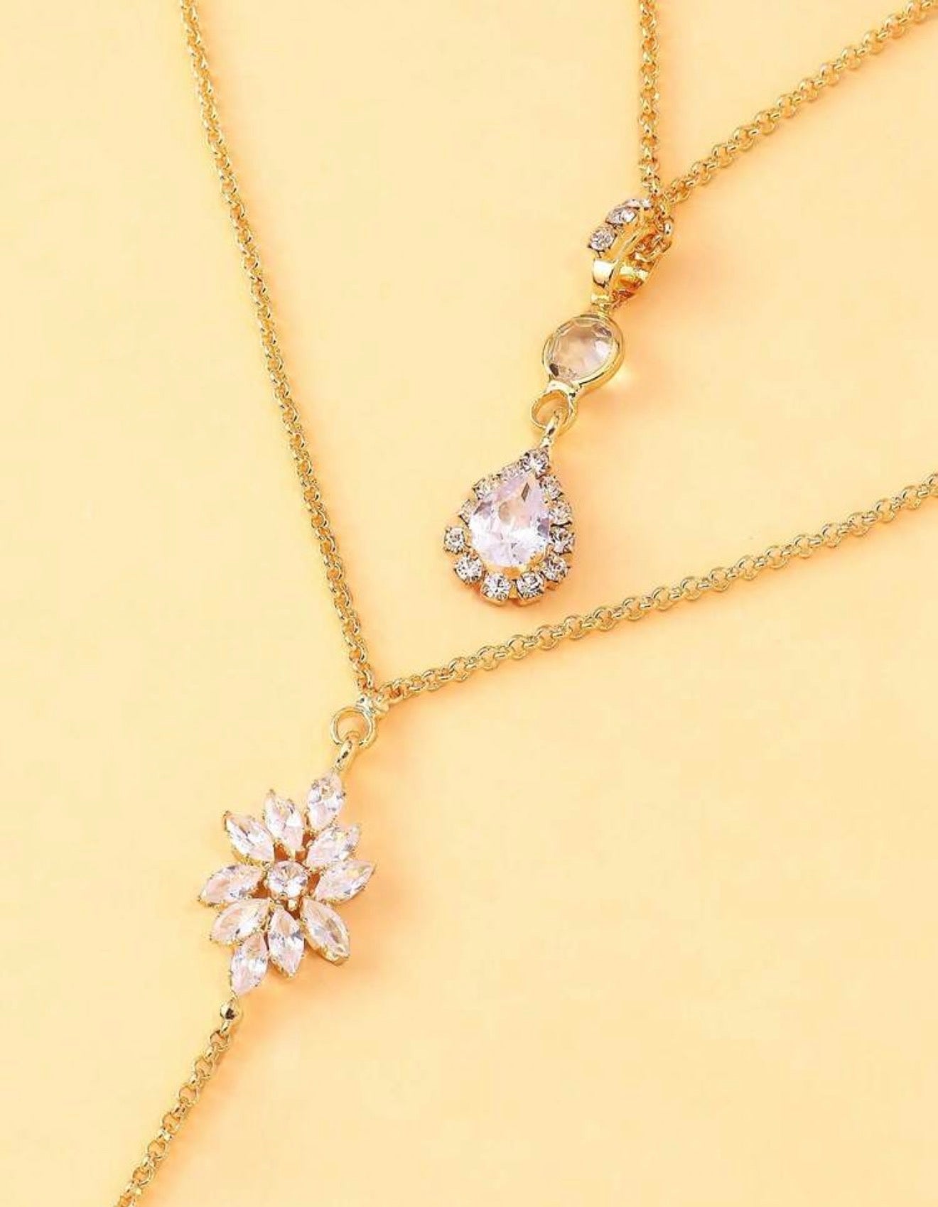 Elegant Oval Drop Back Chain with Necklace - One Piece