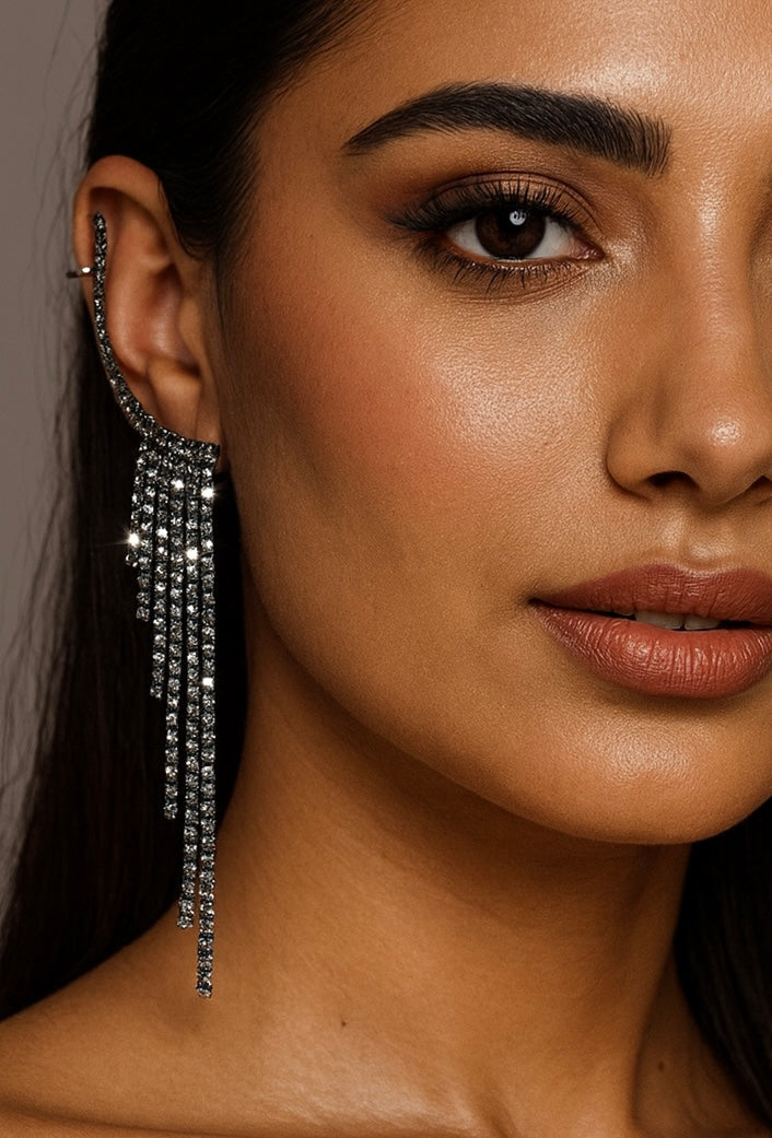 Rihanna Shiny Black Earrings