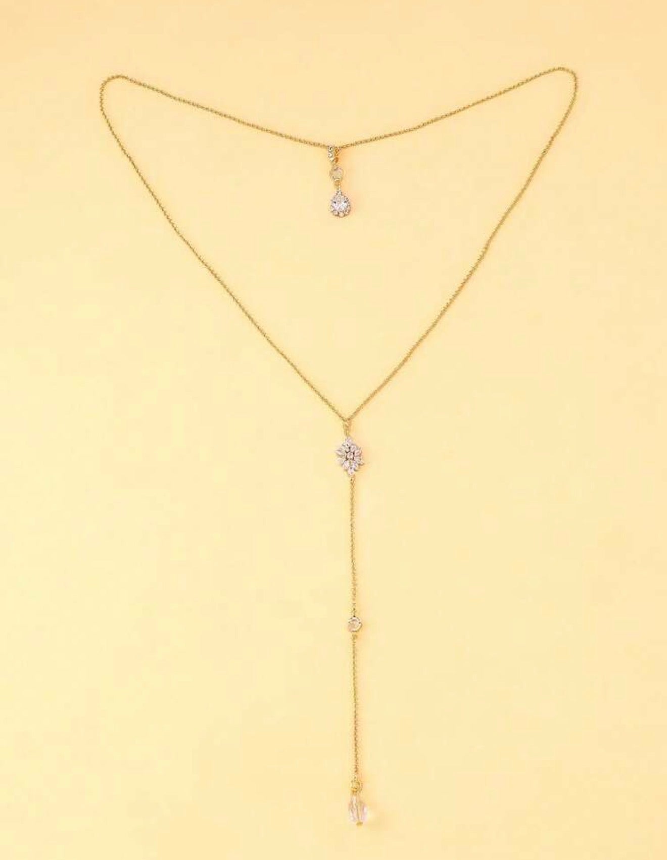 Elegant Oval Drop Back Chain with Necklace - One Piece